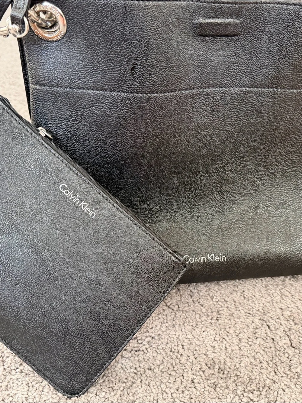 Calvin Klein Gray Leather Tote with Taupe Interior